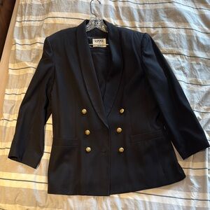 Kasper Women's Black Blazer and Skirt Suit with Golden Detailing